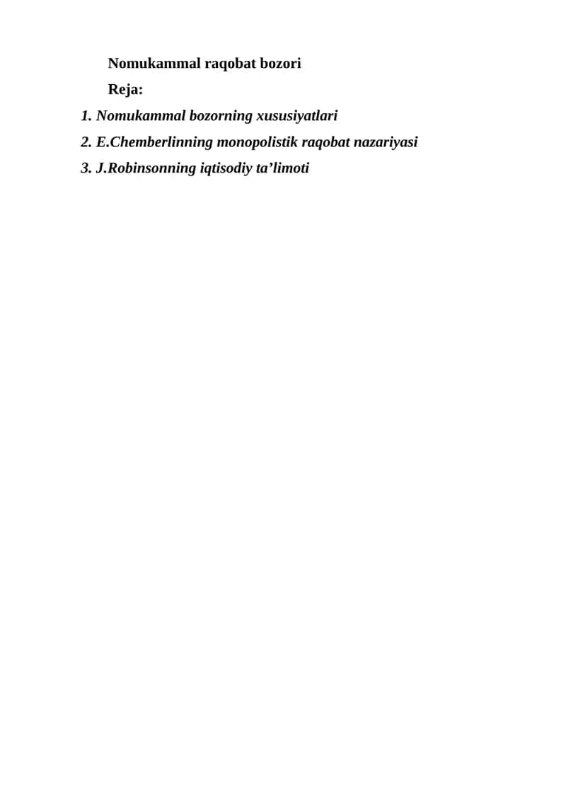 Nomukammal raqobatning iqtisodiy nazariyasi