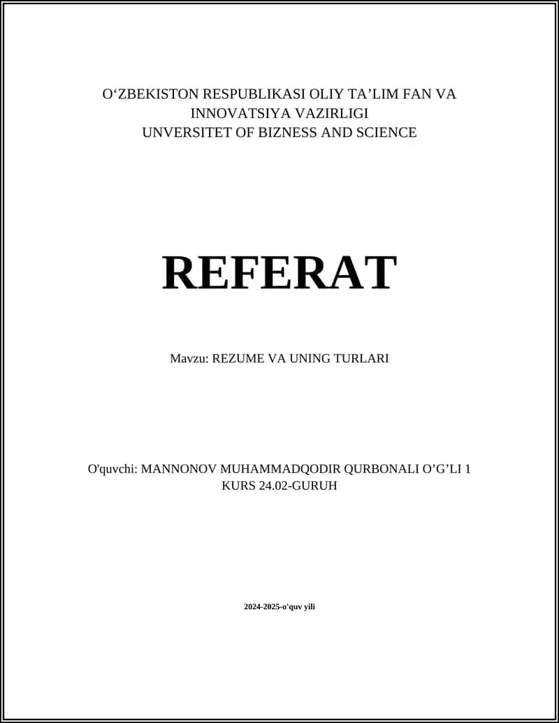 REZUME VA UNING TURLARI