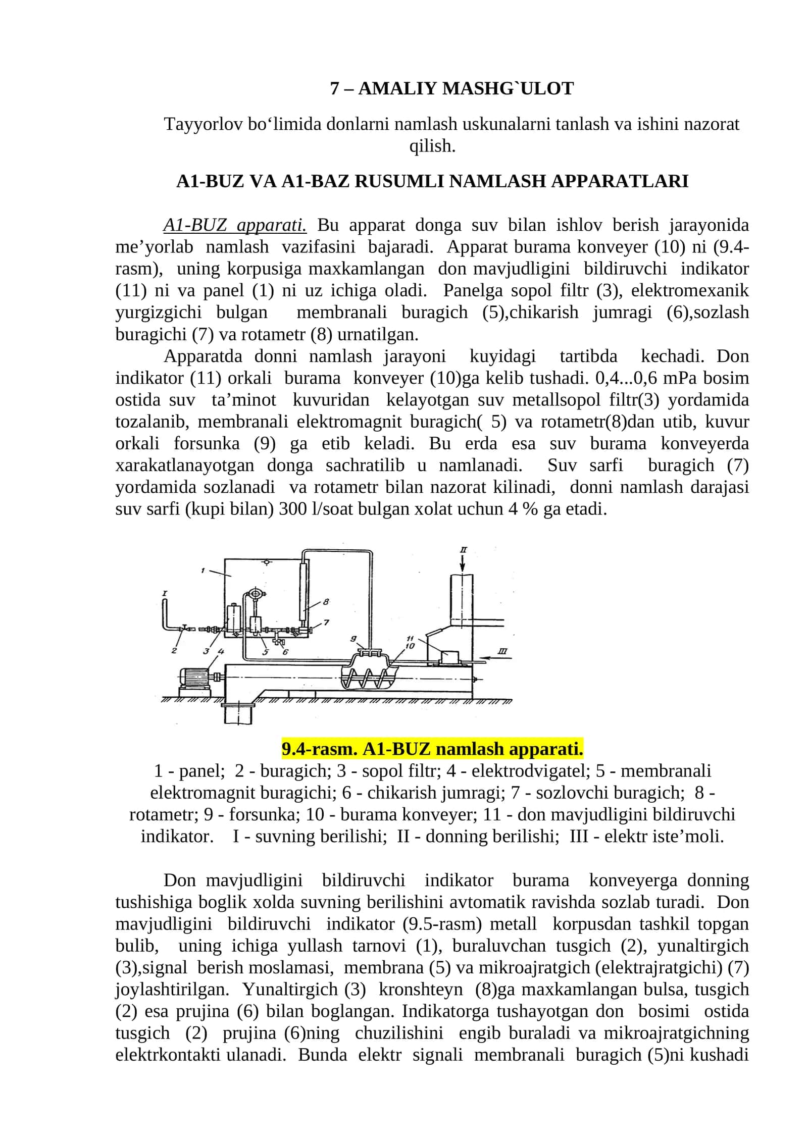 A1-BUZ VA A1-BAZ RUSUMLI NAMLASH APPARATLARI