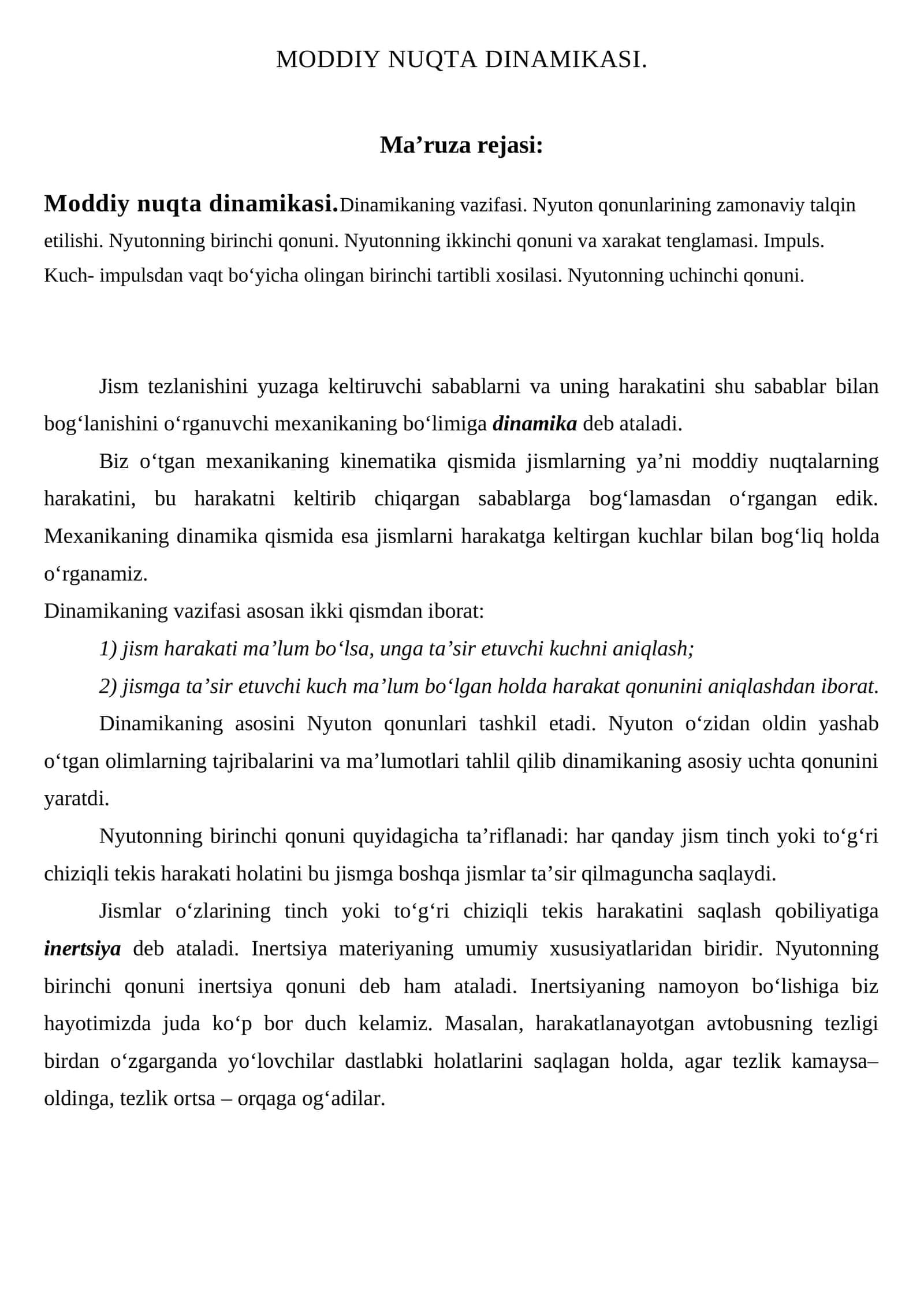 Moddiy nuqta dinamikasi
