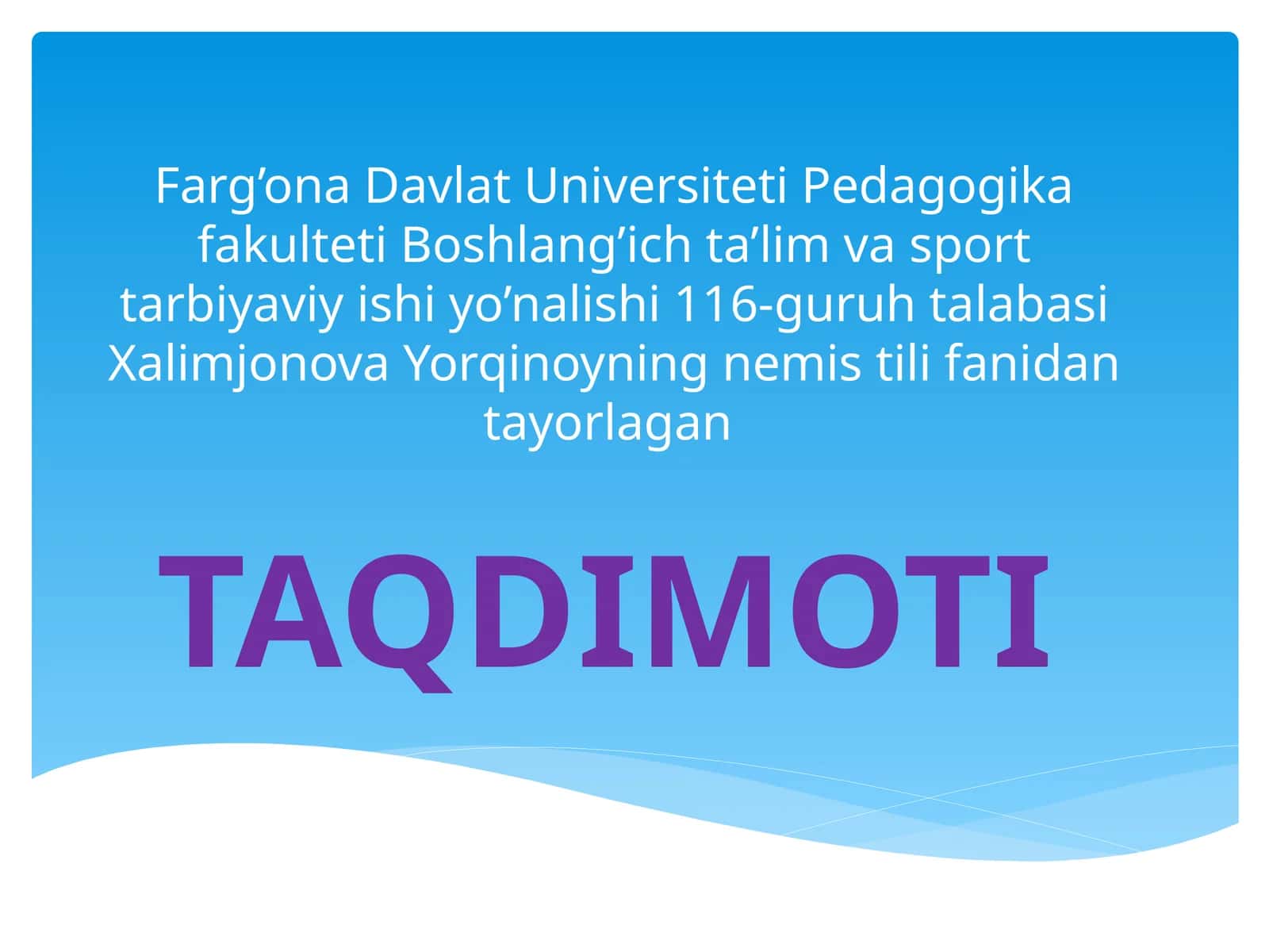 Farg’ona Davlat Universiteti Pedagogika fakulteti Boshlang’ich ta’lim va sport tarbiyaviy ishiyo’nalishi