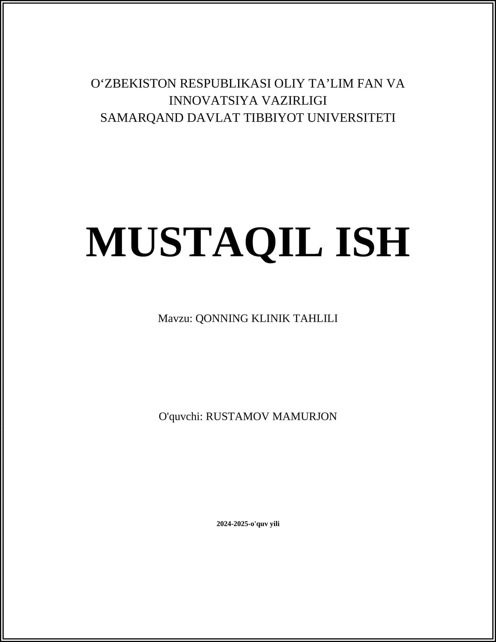 QONNING KLINIK TAHLILI