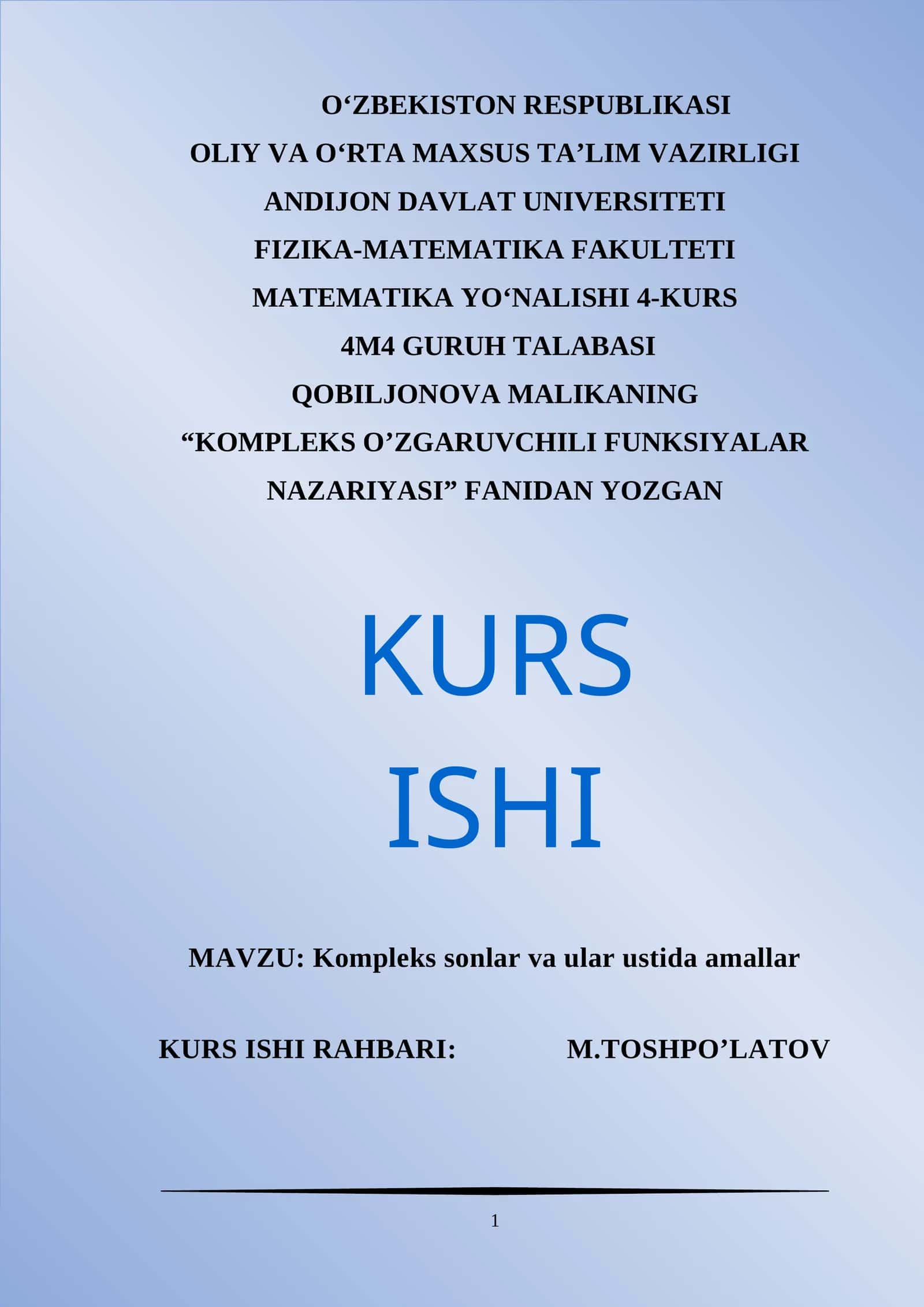 Kompleks sonlar va ular ustida amallar