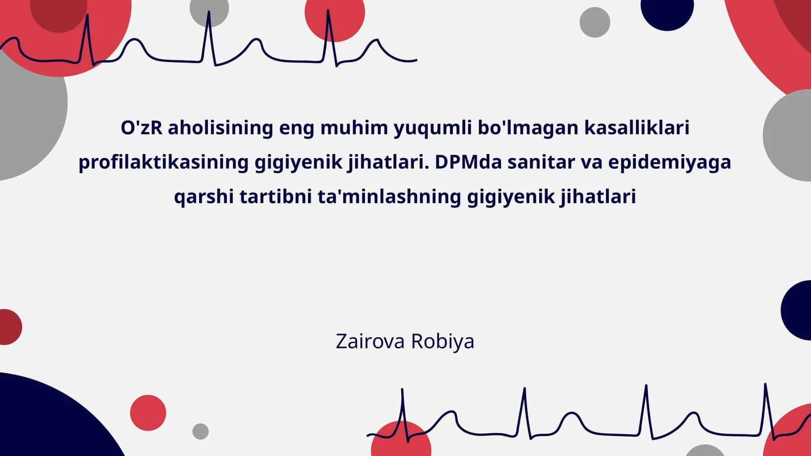 O'zR aholisining eng muhim yuqumli bo'lmagan kasalliklari profilaktikasining gigiyenik jihatlari