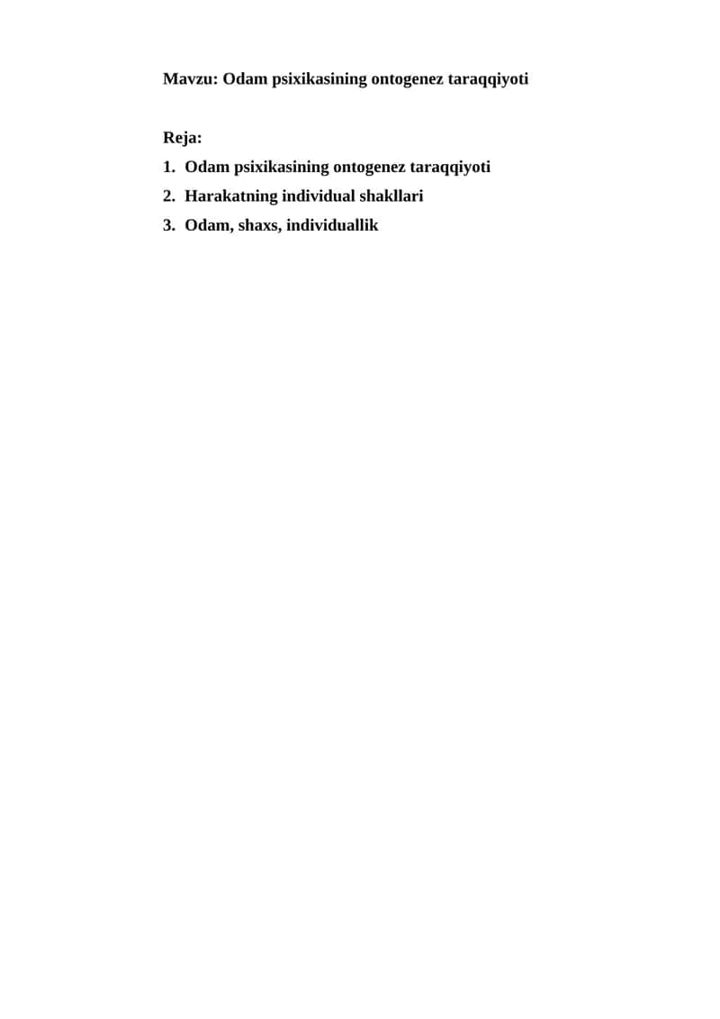 Оdam psiхikasining оntоgеnеz taraqqiyoti