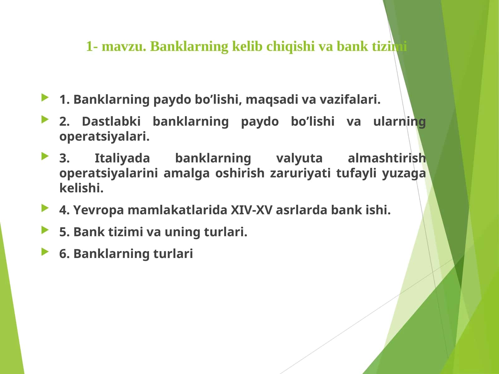 Banklarning kelib chiqishi va bank tizimi