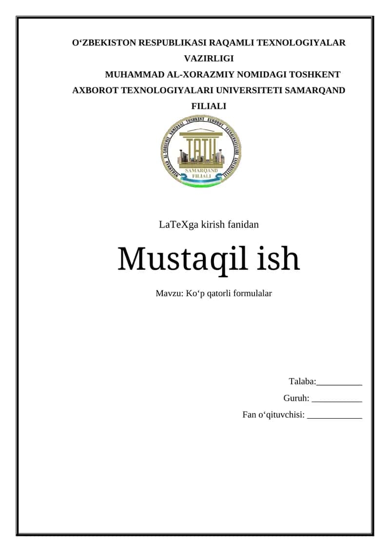 Ko‘p qatorli formulalar Mustaqil ish