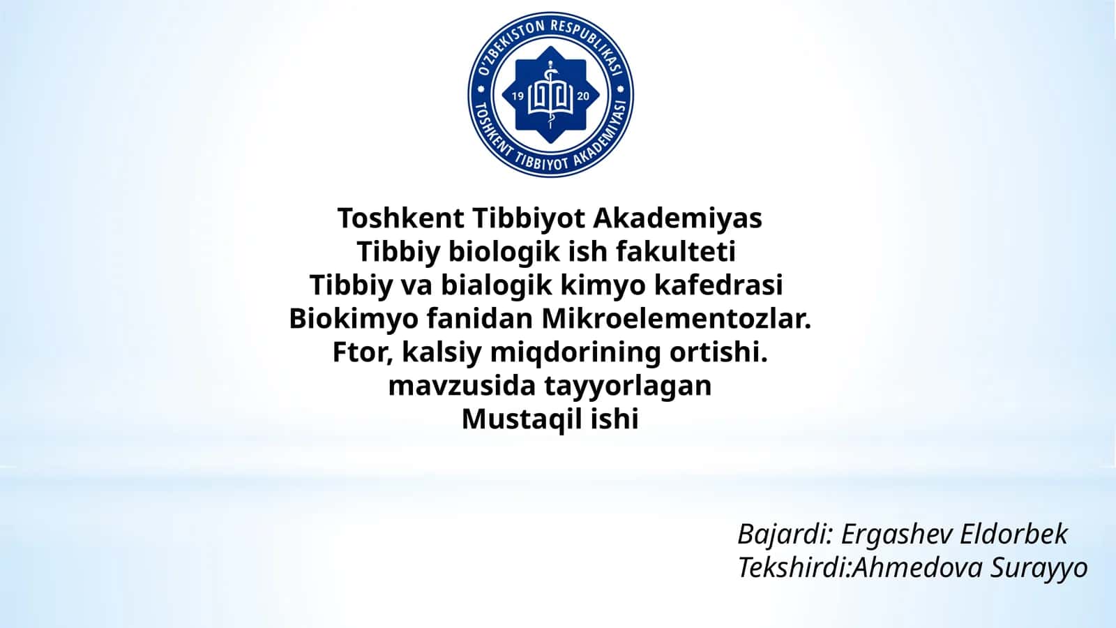 Mikroelementozlar.Ftor,kalsiy miqdorining ortishi