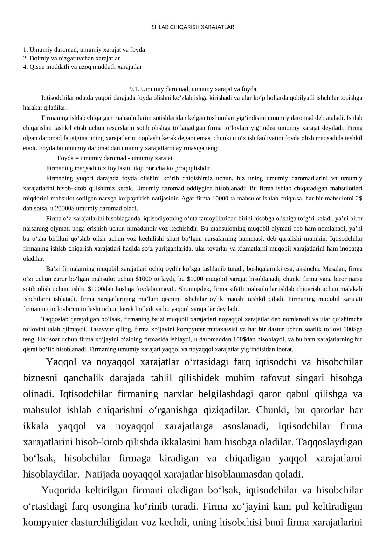 ISHLAB CHIQARISH XARAJATLARI