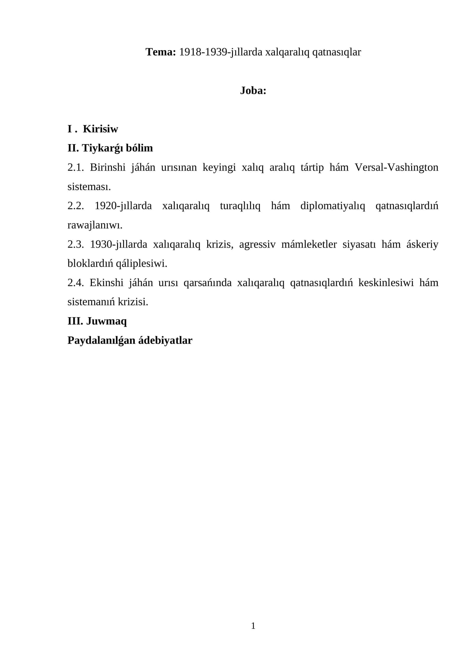 1918-1939-jıllarda xalqaralıq qatnasıqlar