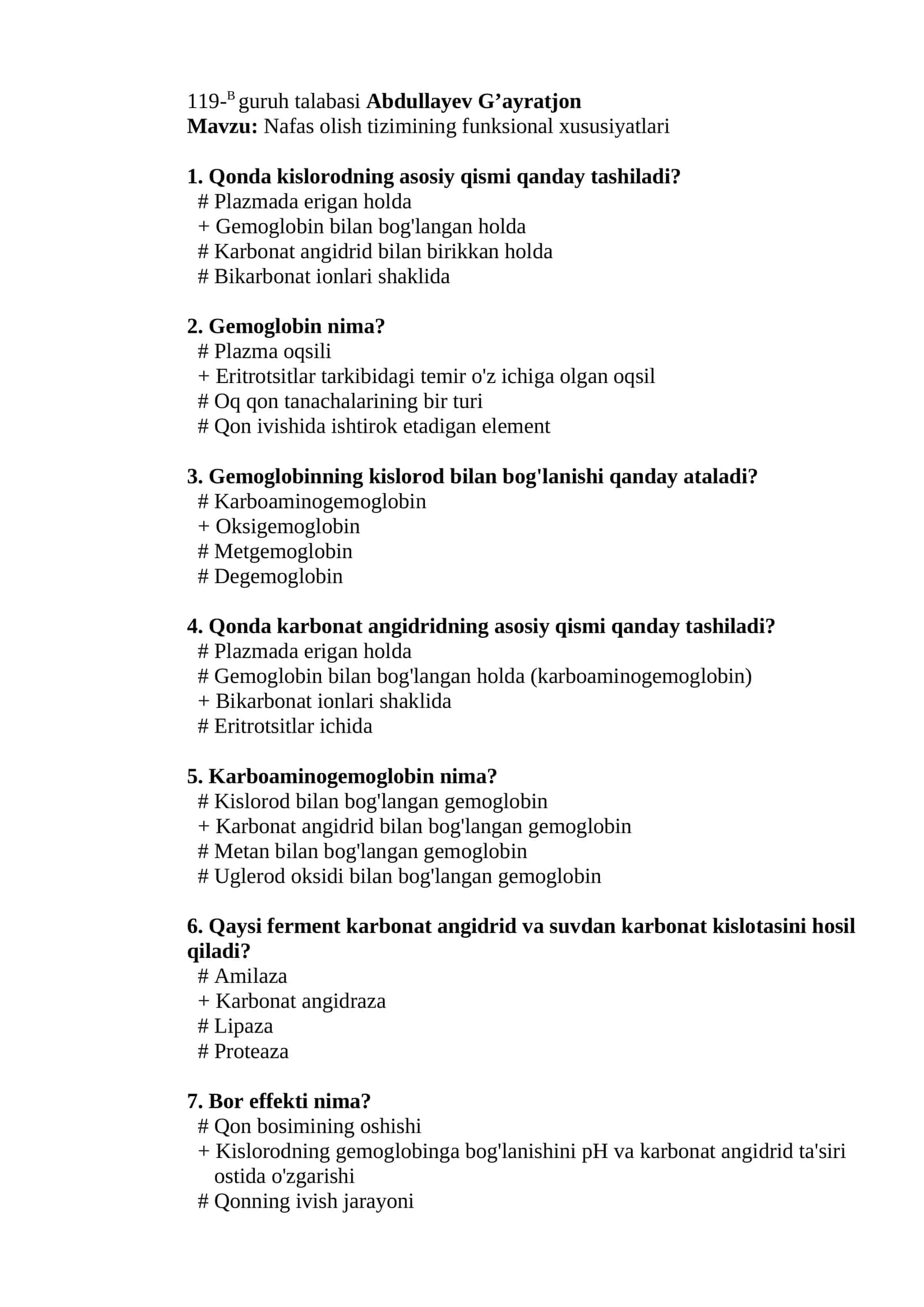 Nafas olish tizimining funksional xususiyatlari