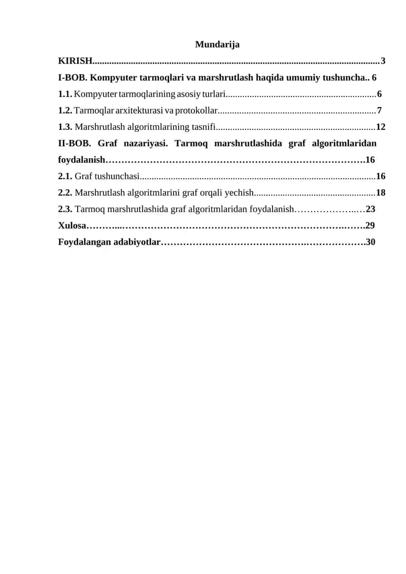 Kompyuter tarmoqlarida marshrutlash masalalarini graf yordamida yechish