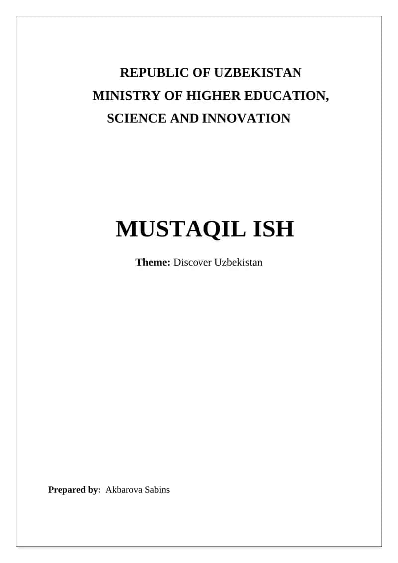 MUSTAQIL ISH "Discover Uzbekistan"