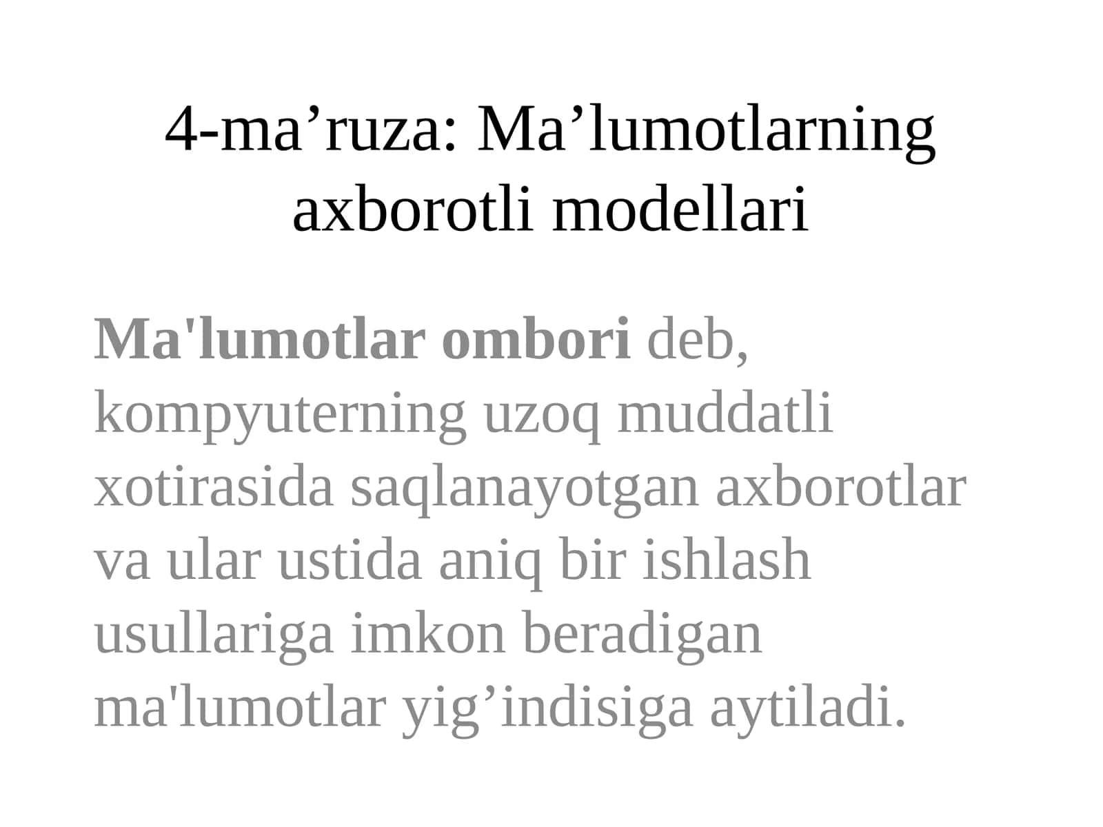 Ma’lumotlarning axborotli modellari