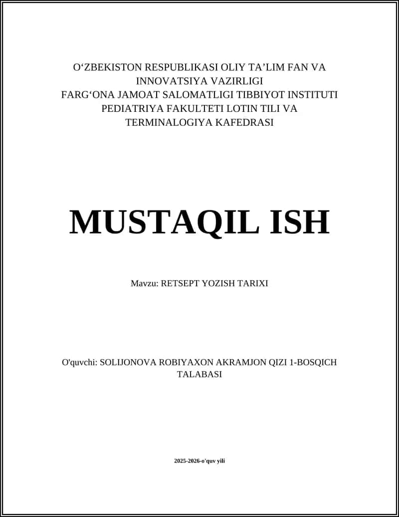 RETSEPT YOZISH TARIXI