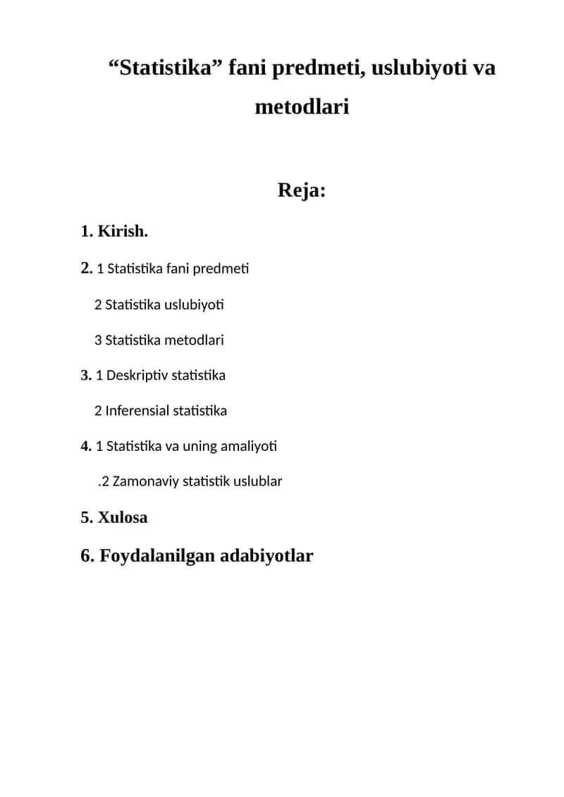 Statistika fani predmeti, uslubiyoti va metodlari