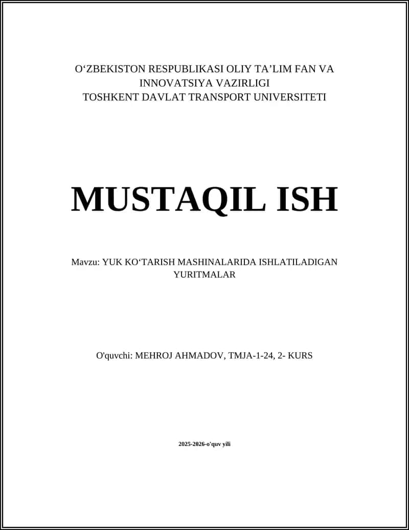 YUK KOʻTARISH MASHINALARIDA ISHLATILADIGAN YURITMALAR