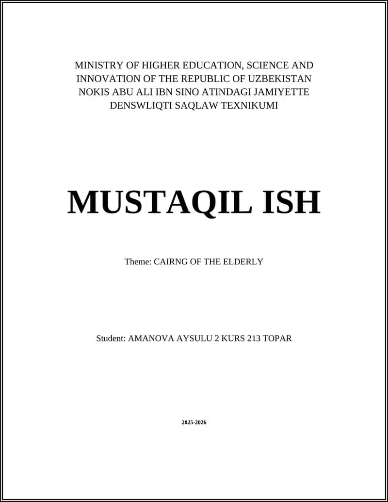 NOKIS ABU ALI IBN SINO ATINDAGI JAMIYETTE DENSWLIQTI SAQLAW TEXNIKUMI