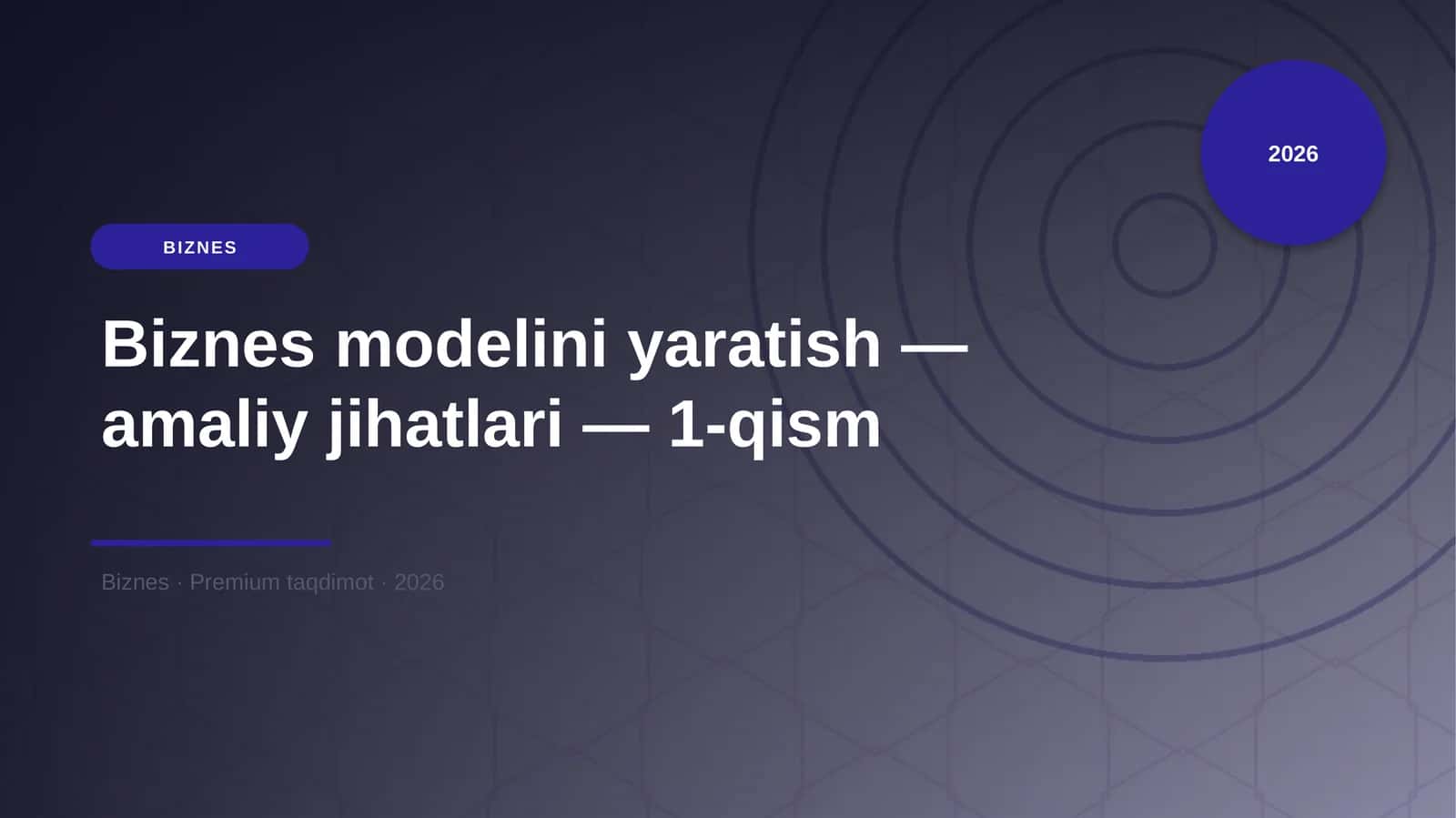 Biznes modelini yaratish — amaliy jihatlari — 1-qism
