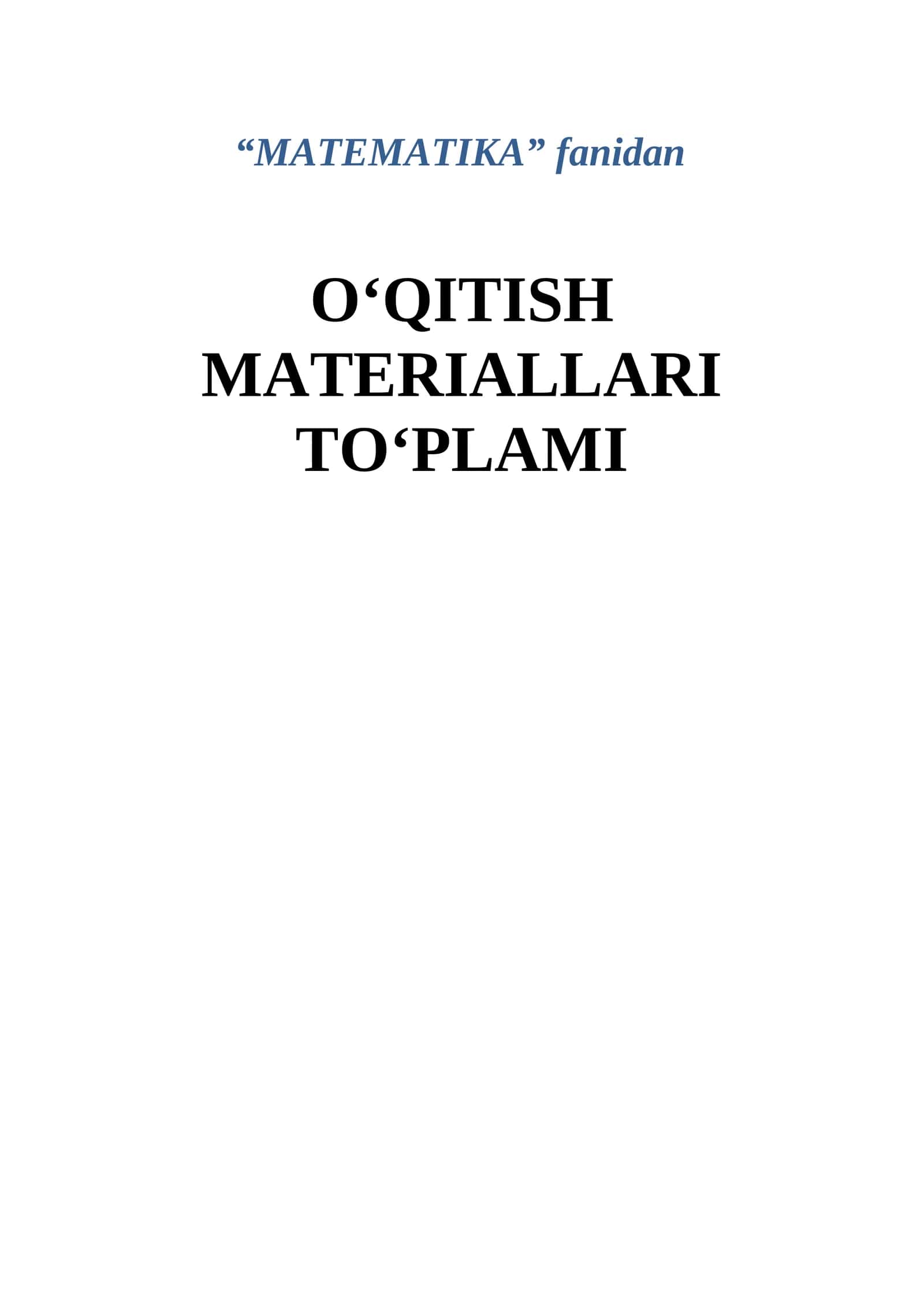 Matematika 2-kurs texnikumlar uchun O'MT