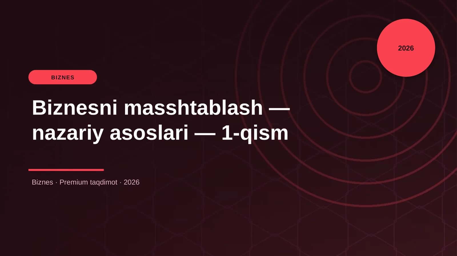 Biznesni masshtablash — nazariy asoslari — 1-qism