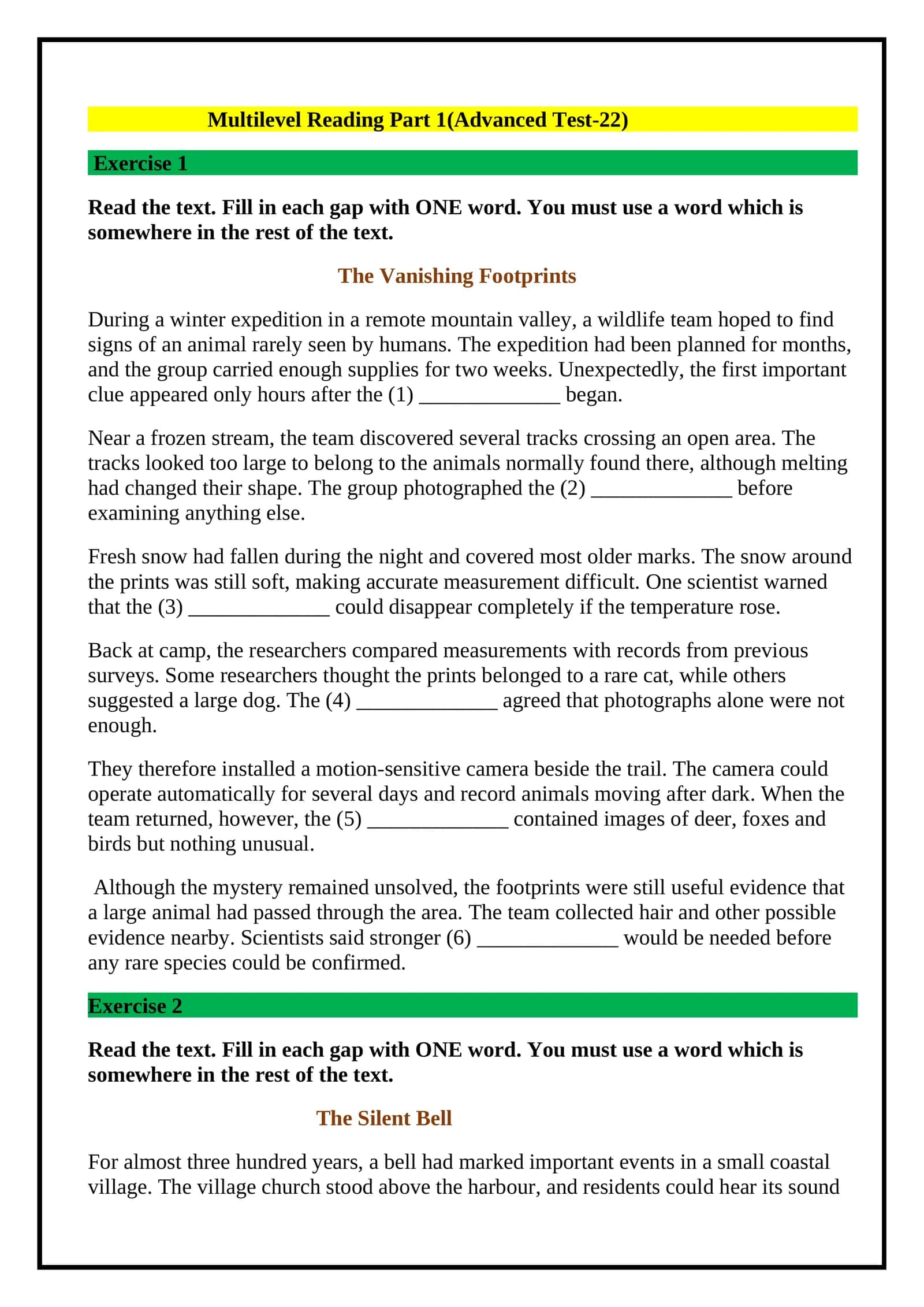 Reading Part1 (Advanced Tests-22)