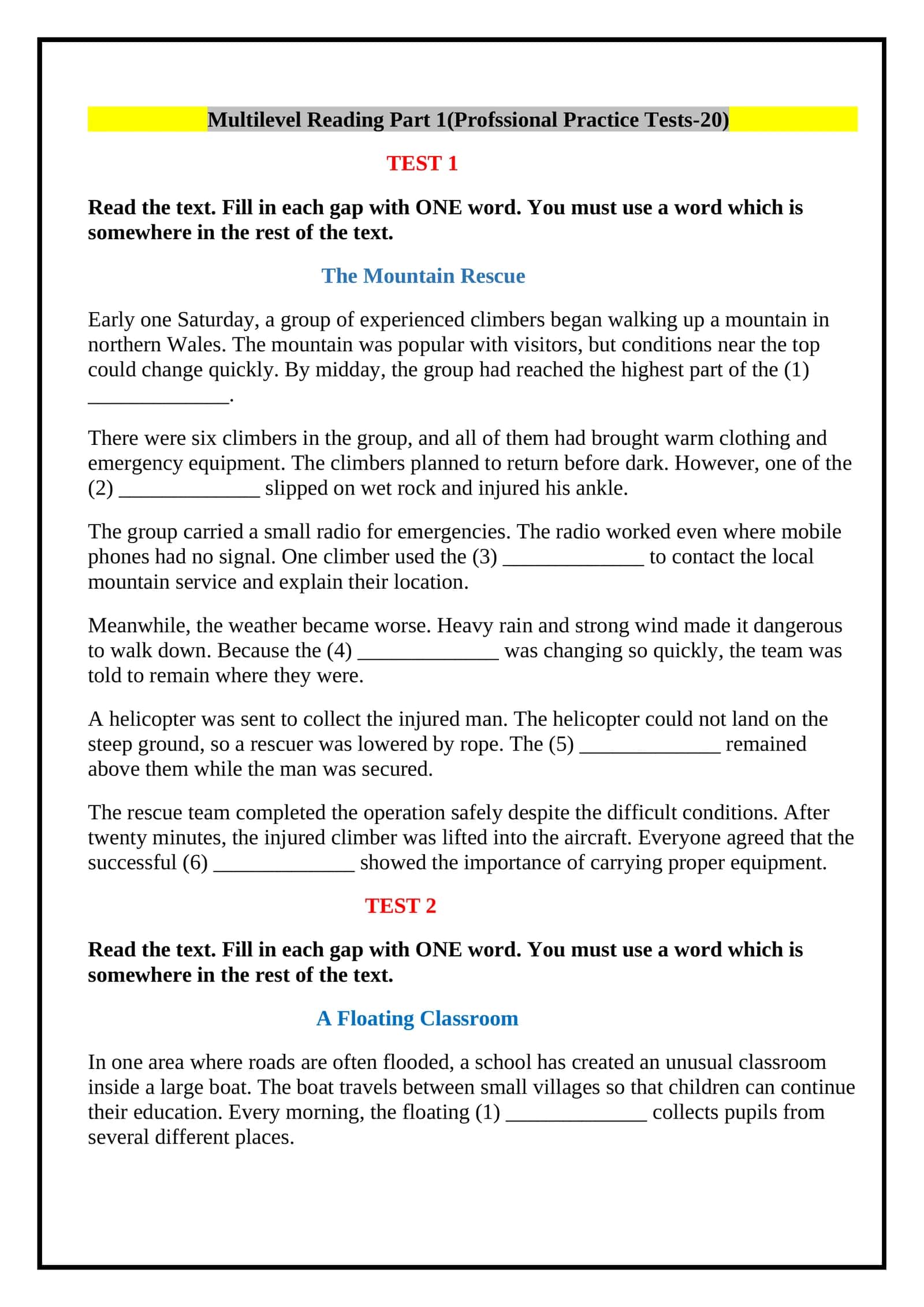 Multilevel reading part 1