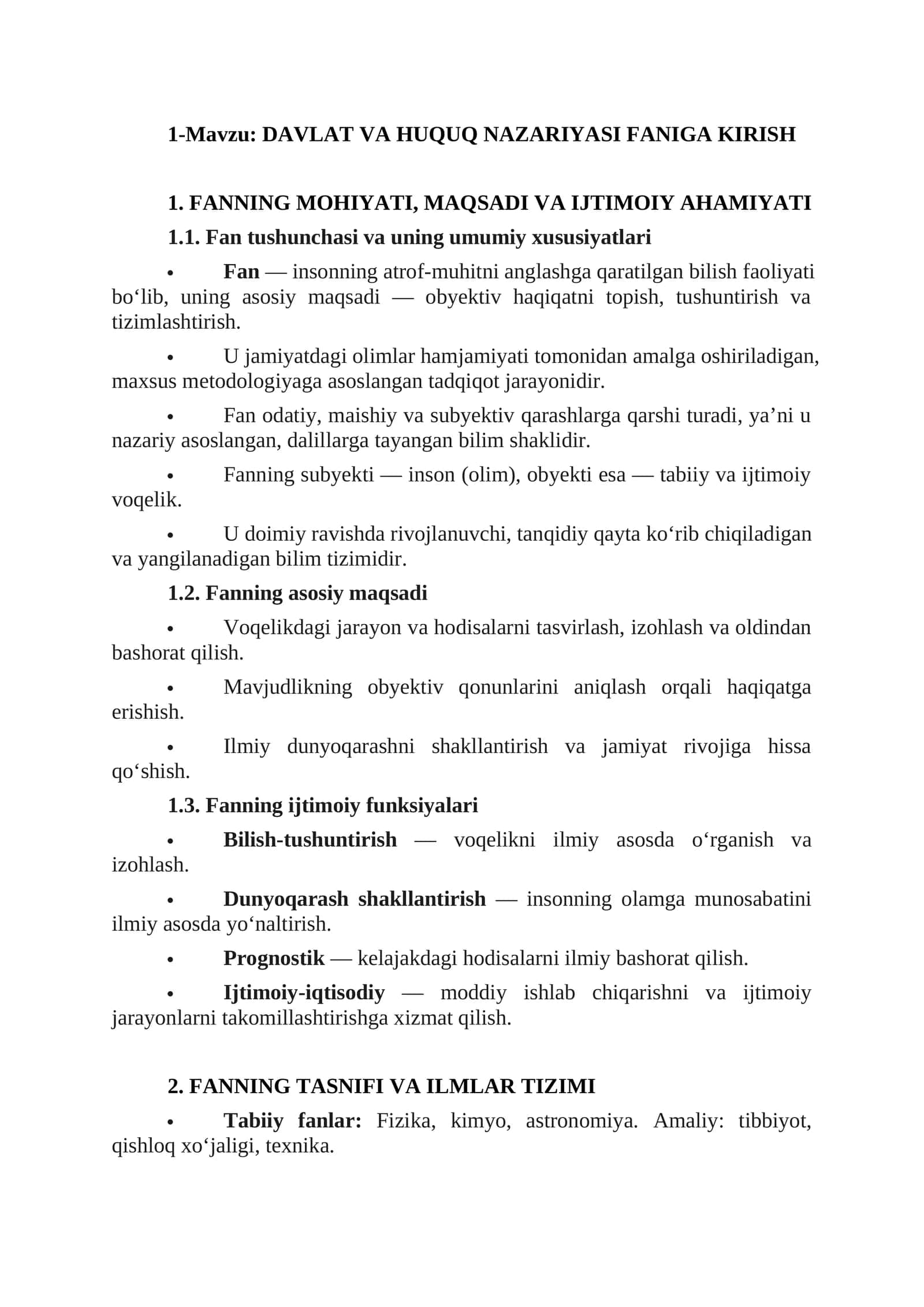 DAVLAT VA HUQUQ NAZARIYASI FANIGA KIRISH