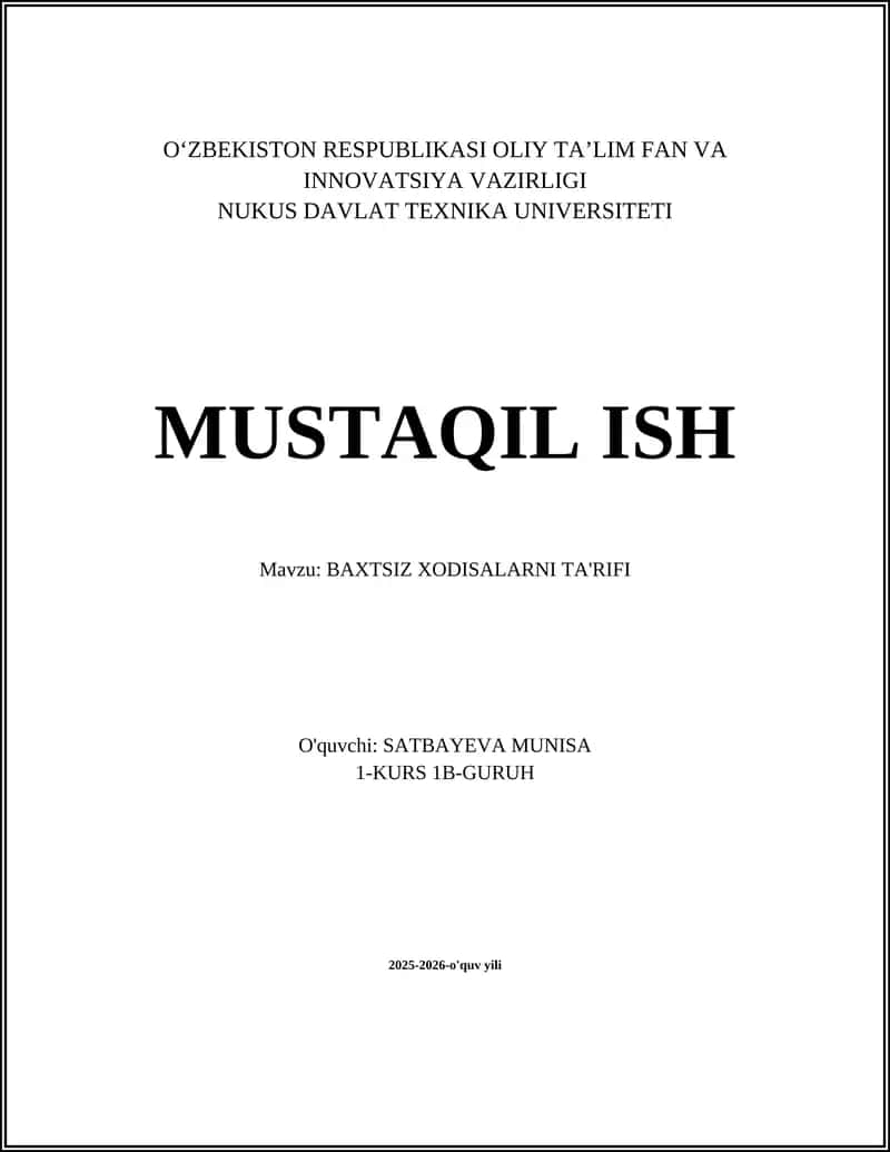 Baxtsiz Xodisalarni Ta'riflash