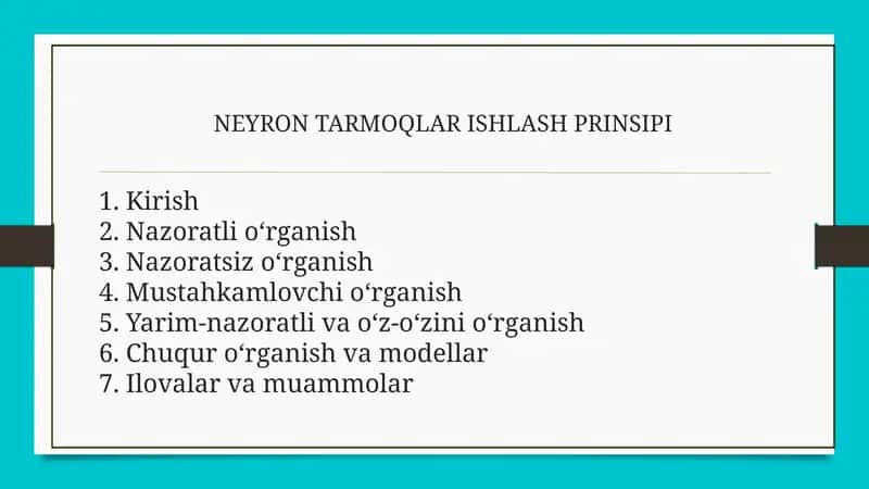 NEYRON TARMOQLAR ISHLASH PRINSIPI