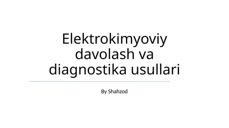 Elektrokimyoviy davolash va diagnostika usullari