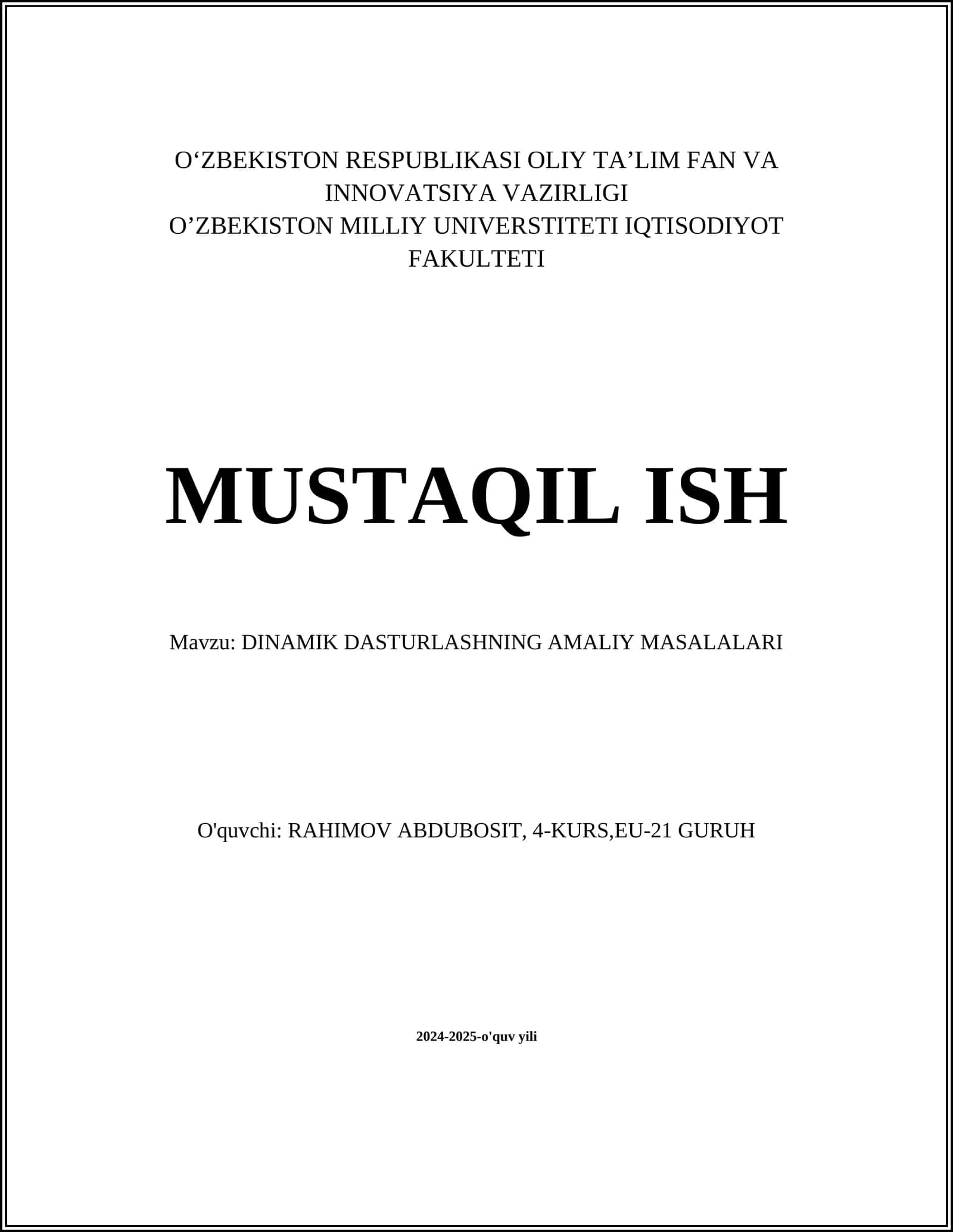 DINAMIK DASTURLASHNING AMALIY MASALALARI