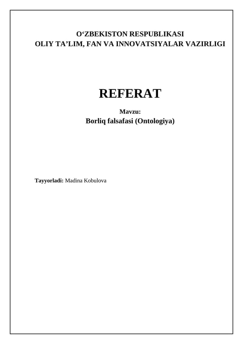 Borliq falsafasi (Ontologiya)