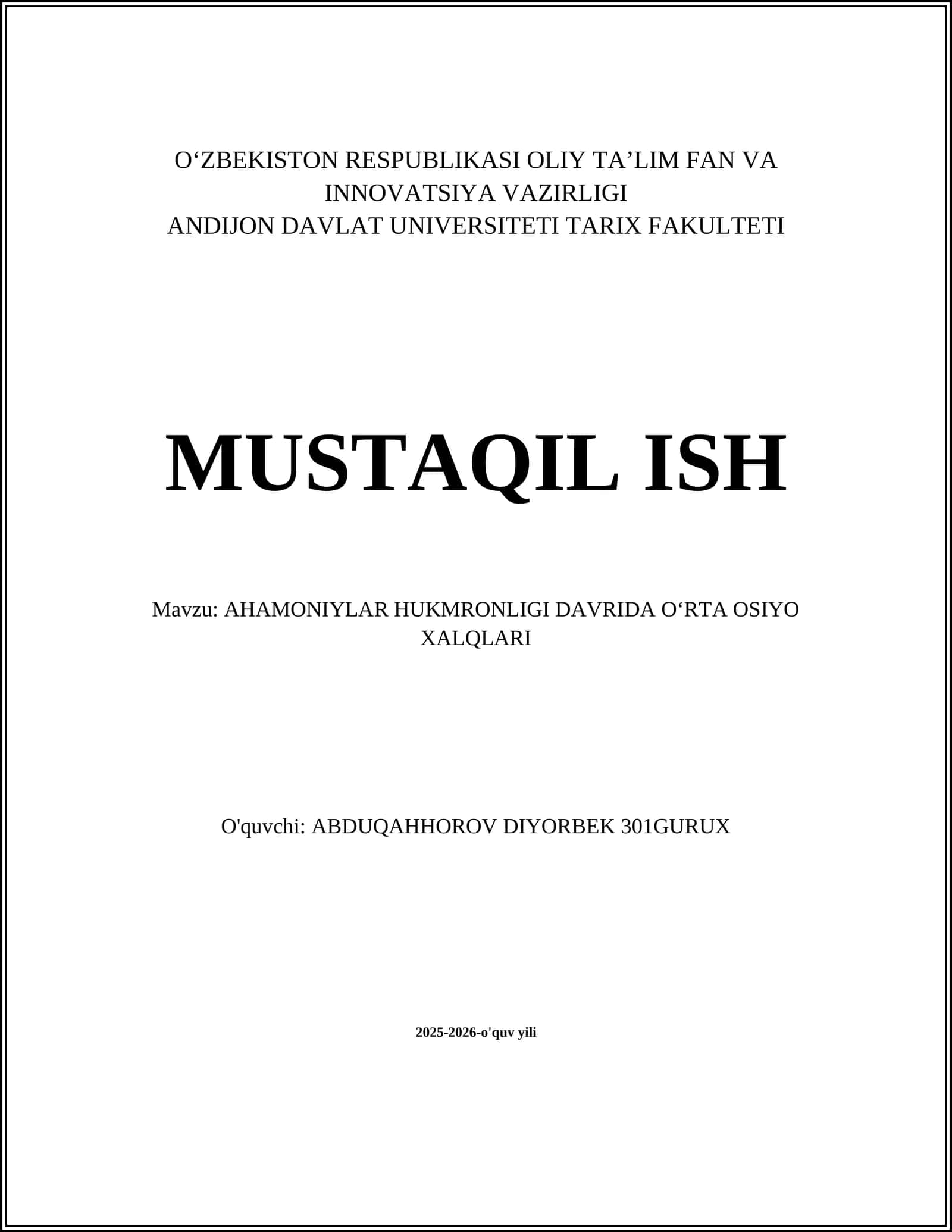 AHAMONIYLAR HUKMRONLIGI DAVRIDA OʻRTA OSIYO XALQLARI