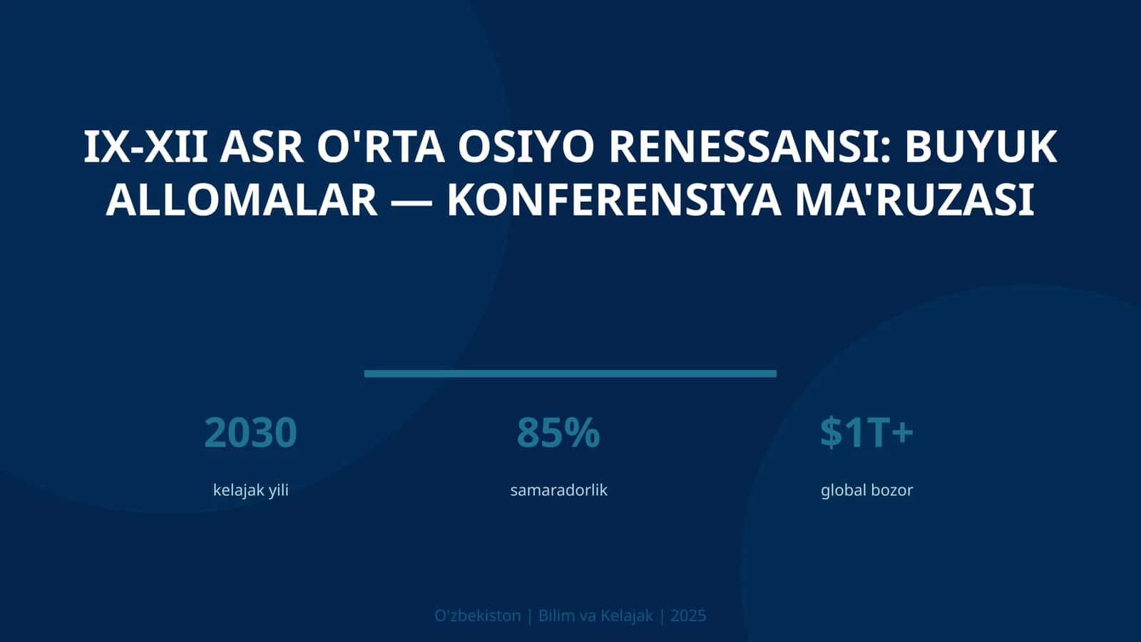 IX-XII ASR O'RTA OSIYO RENESSANSI: BUYUK ALLOMALAR — KONFERENSIYA MA'RUZASI