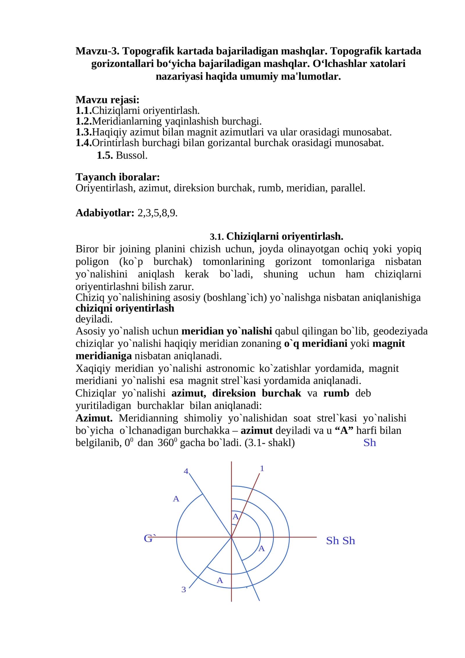 Topografik kartada bajariladigan mashqlar. Topografik kartada gorizontallari boʻyicha bajariladigan mashqlar.
