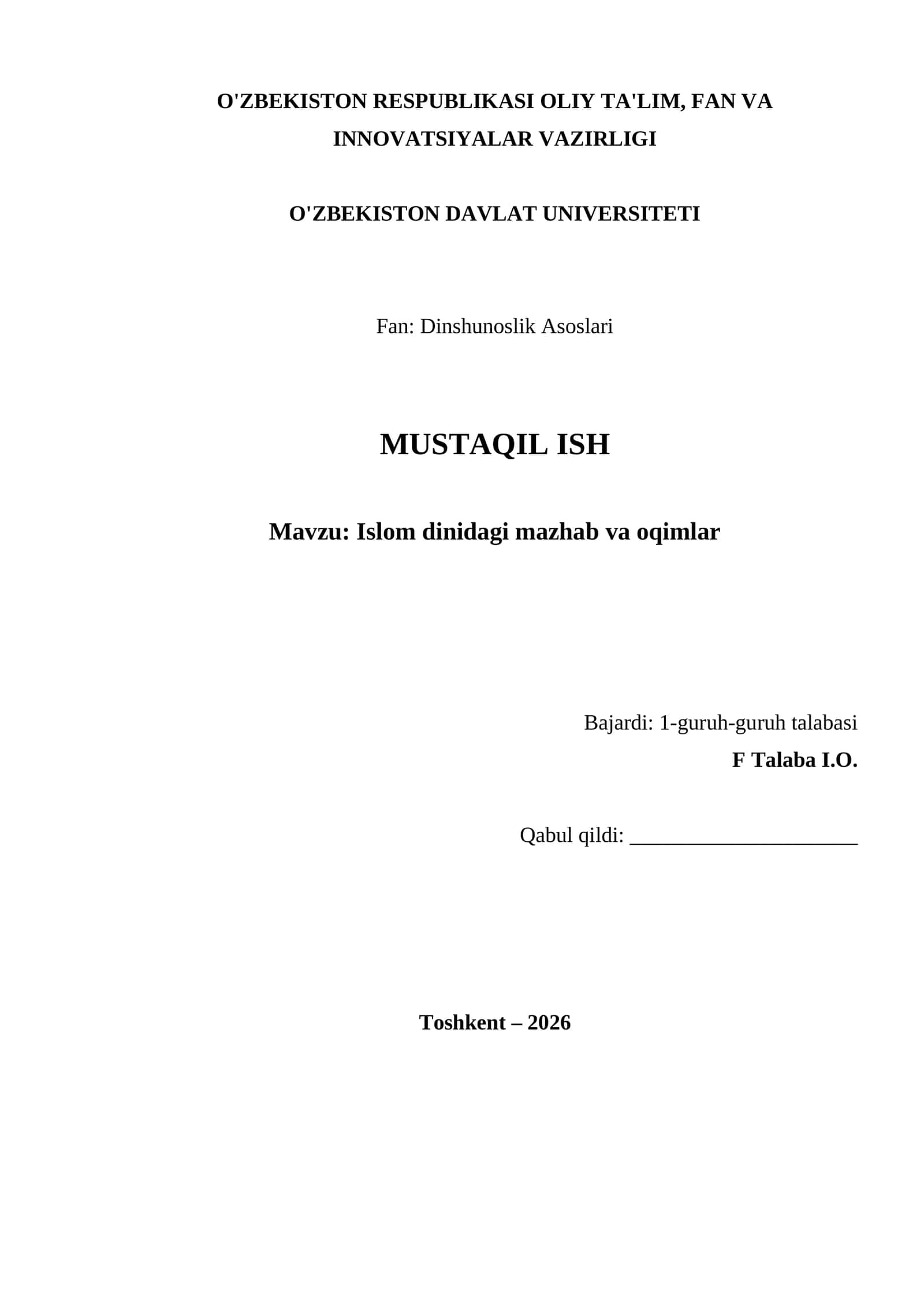 Islom dinidagi mazhab va oqimlar