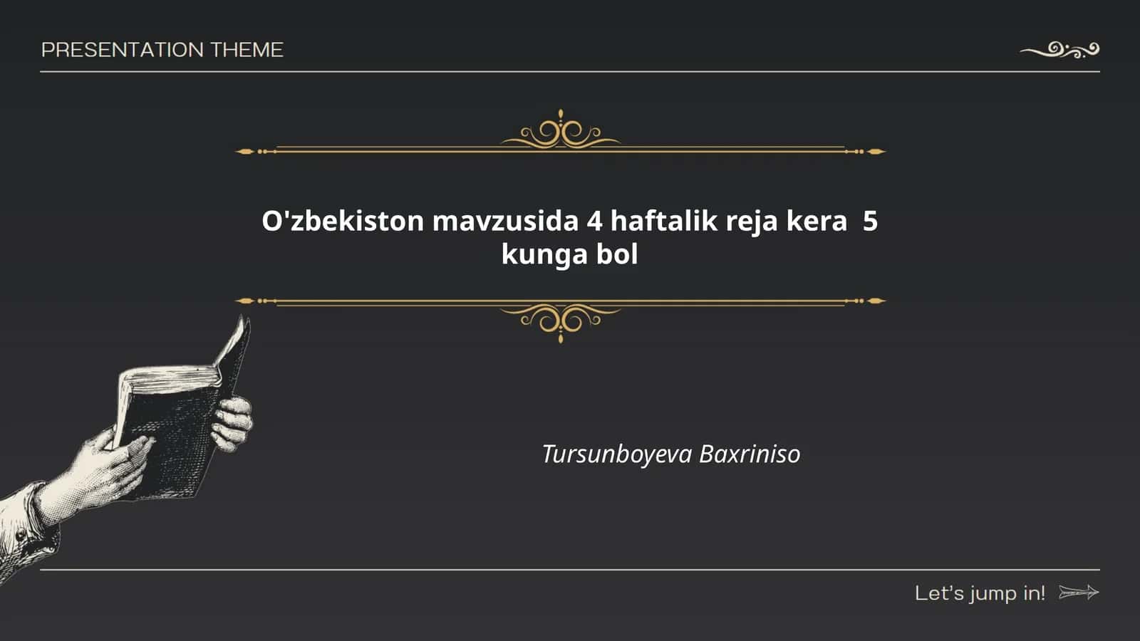 O'zbekiston mavzusida 4 haftalik reja kera 5 kunga bol