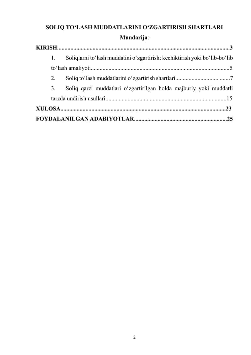 SOLIQ TO‘LASH MUDDATLARINI O‘ZGARTIRISH SHARTLARI
