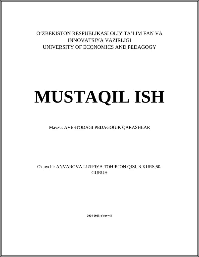 AVESTODAGI PEDAGOGIK QARASHLAR