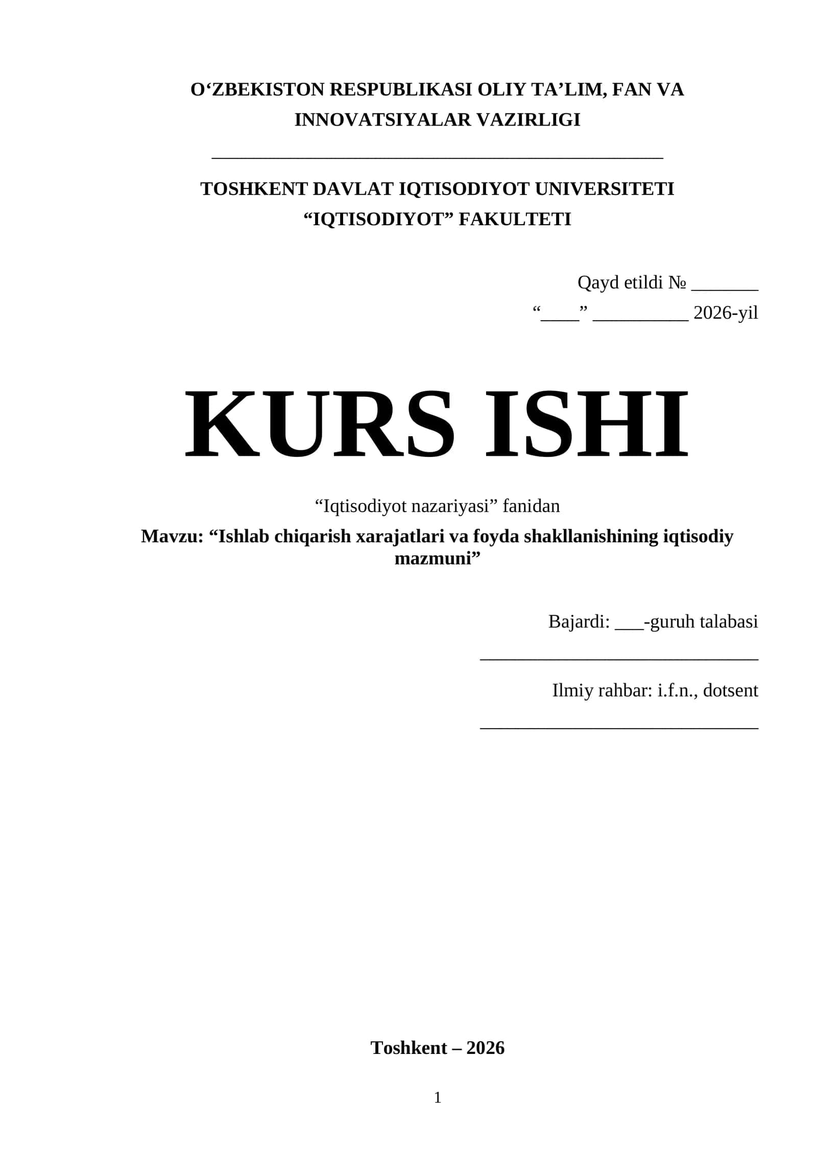 Ishlab chiqarish xarajatlari va foyda shakllanishining iqtisodiy mazmuni