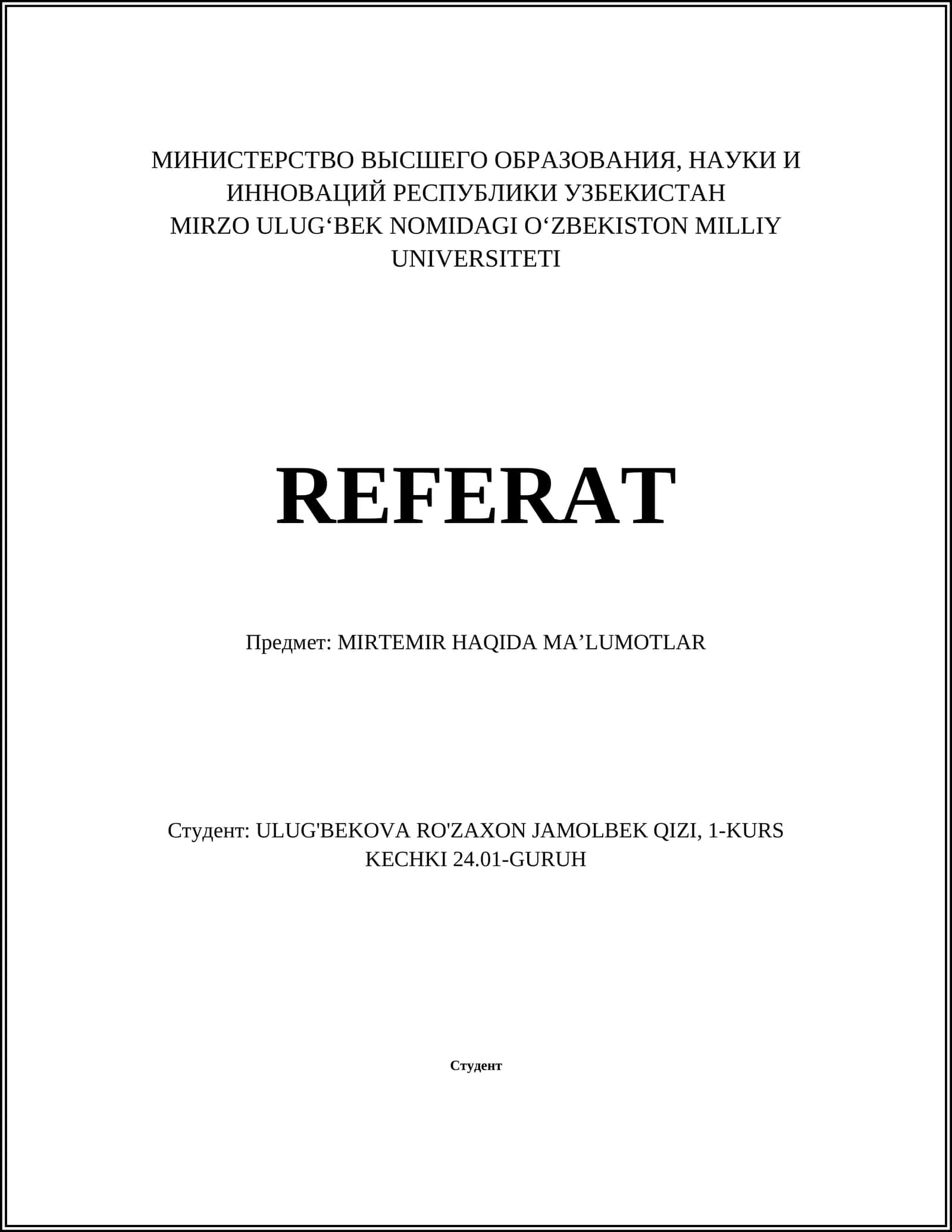 MIRTEMIR HAQIDA MAʼLUMOTLAR