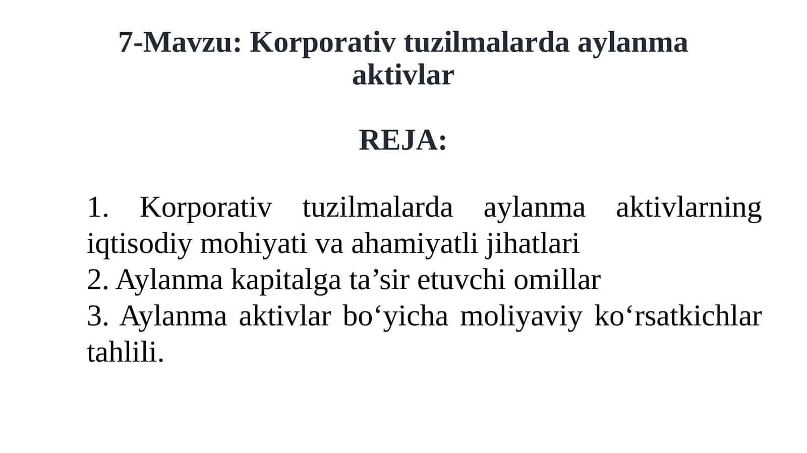 Korporativ tuzilmalarda aylanma aktivlar