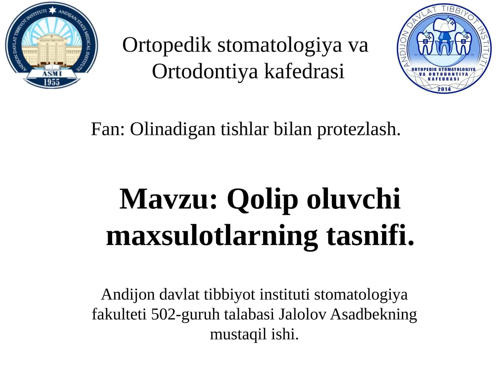 Qolip oluvchi maxsulotlarning tasnifi.
