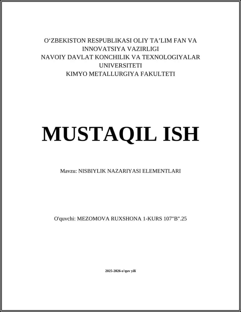 Nisbiylik nazariyasi elementlari