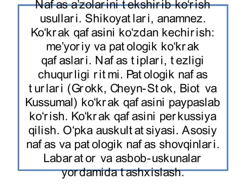 Nafasa’zolari tekshirish usullari