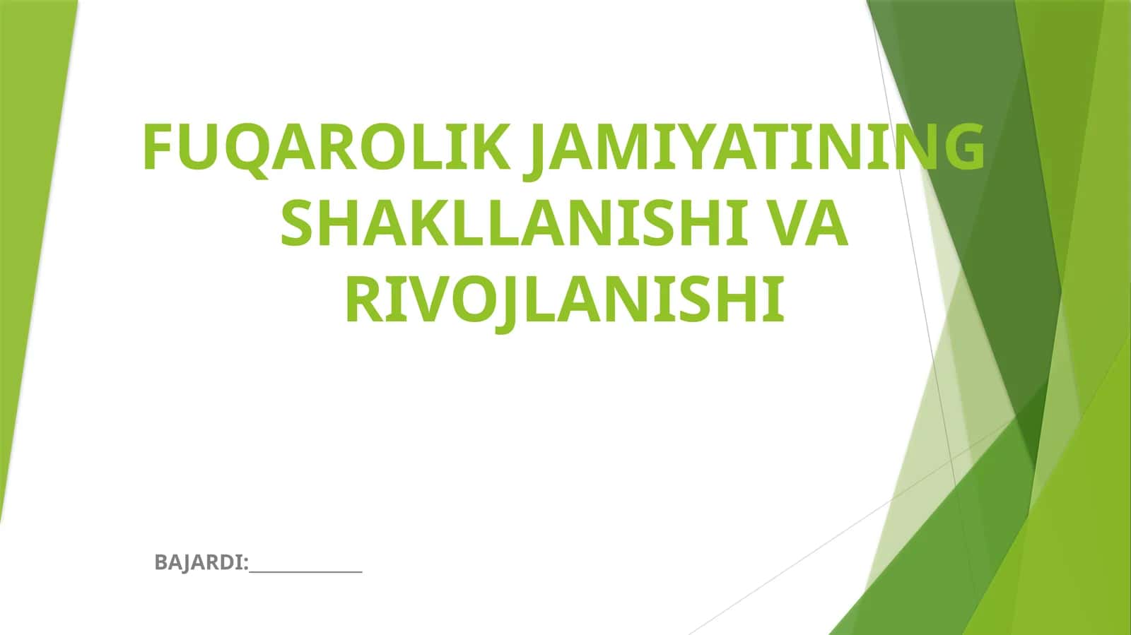 FUQAROLIK JAMIYATINING SHAKLLANISHI VA RIVOJLANISHI