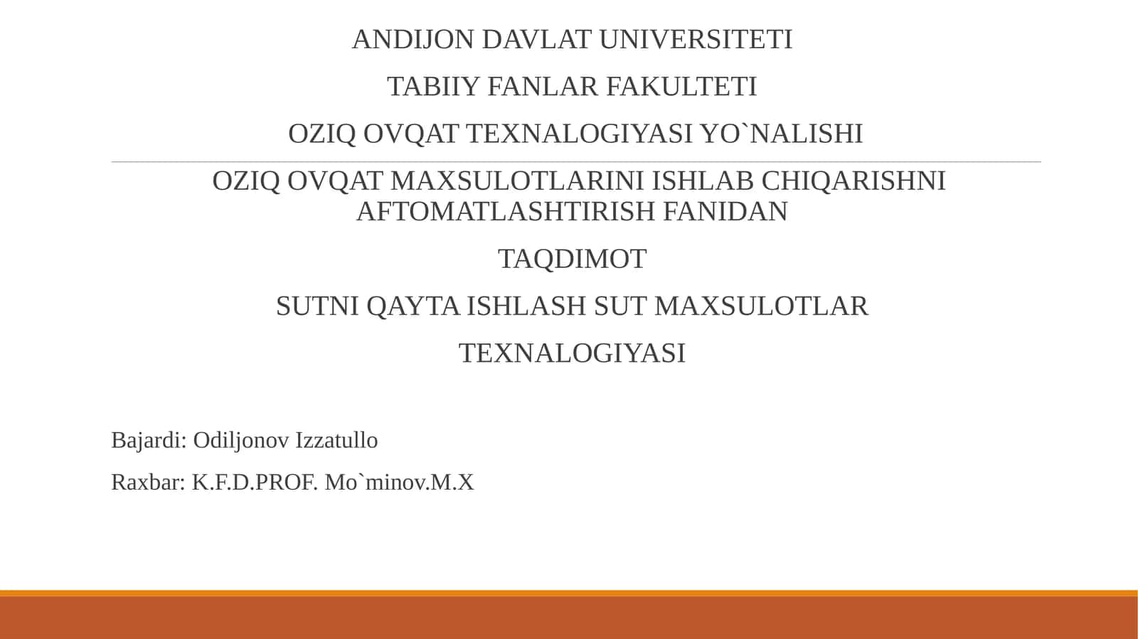 Sutni qayta ishlash Sut maxsulotlari texnologiyasi
