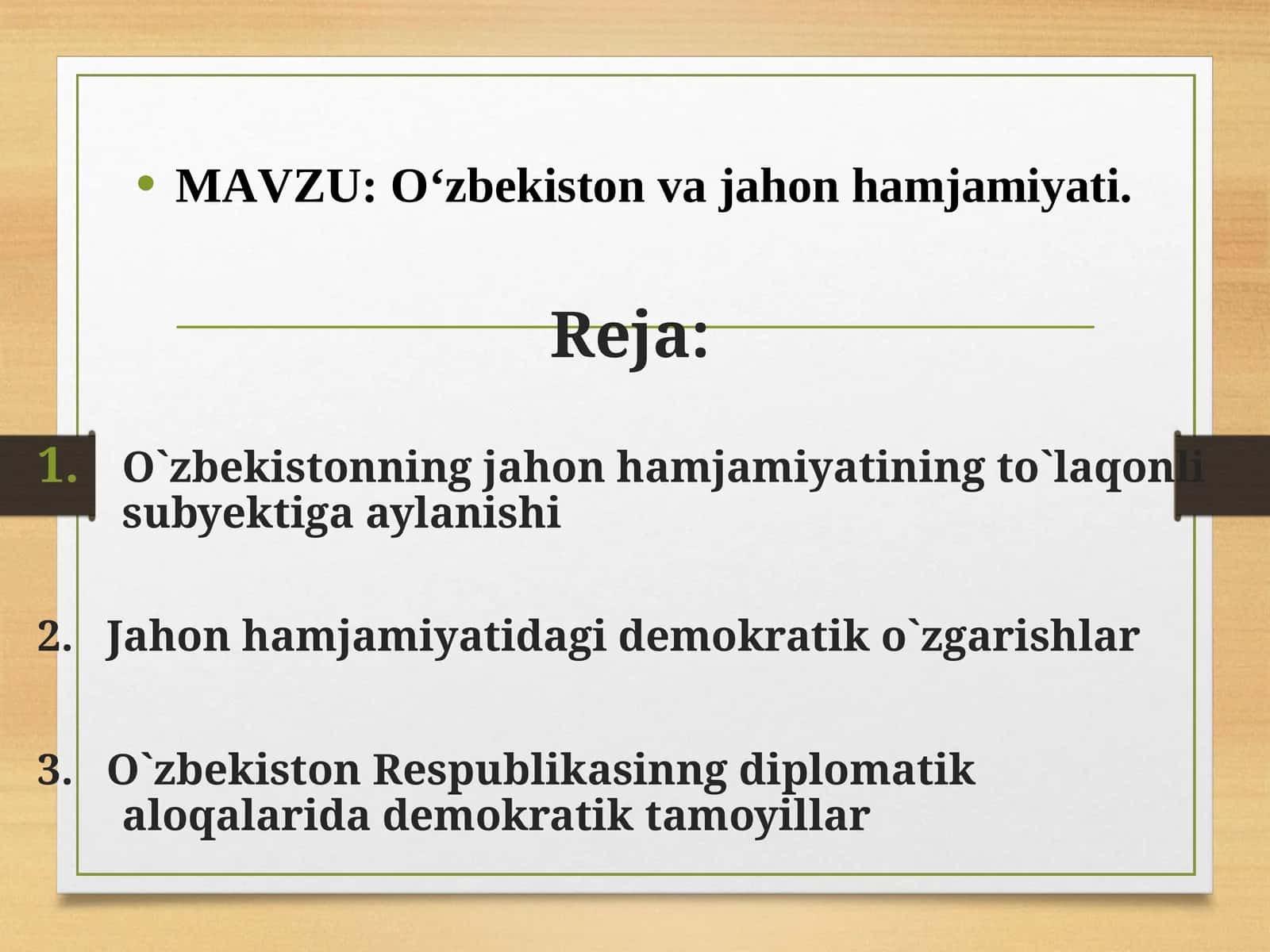 O‘zbekiston va jahon hamjamiyati