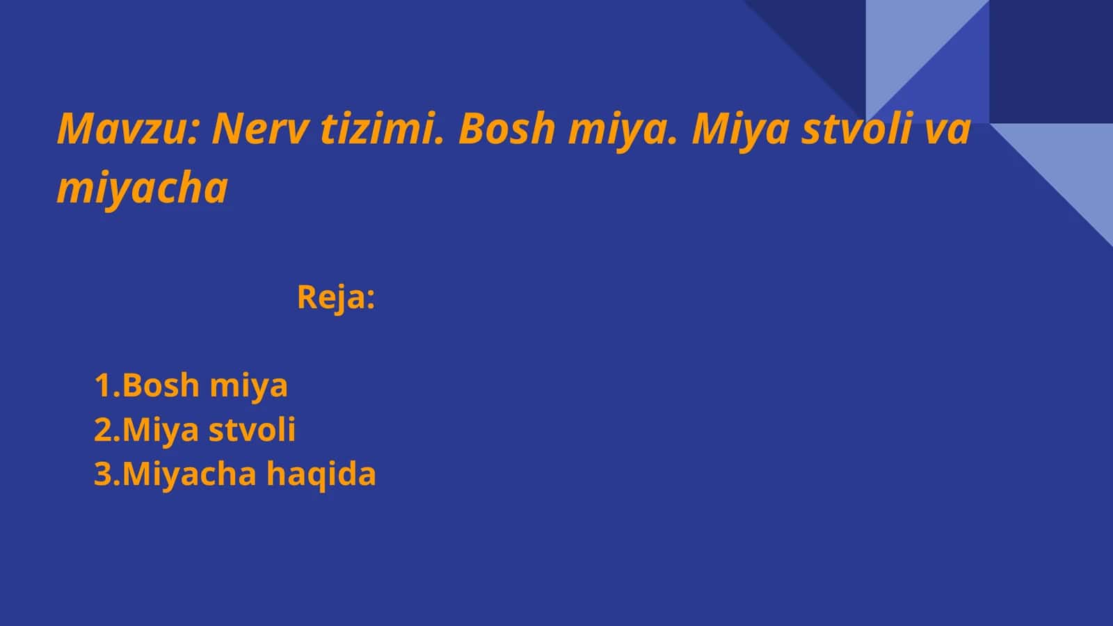Nerv tizimi. Bosh miya. Miya stvoli va miyacha